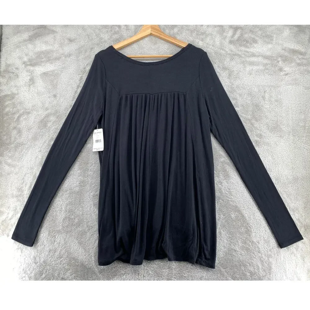 We The Free Black Long Sleeve Swing Tunic Top Ribbed Babydoll Size Large NWT